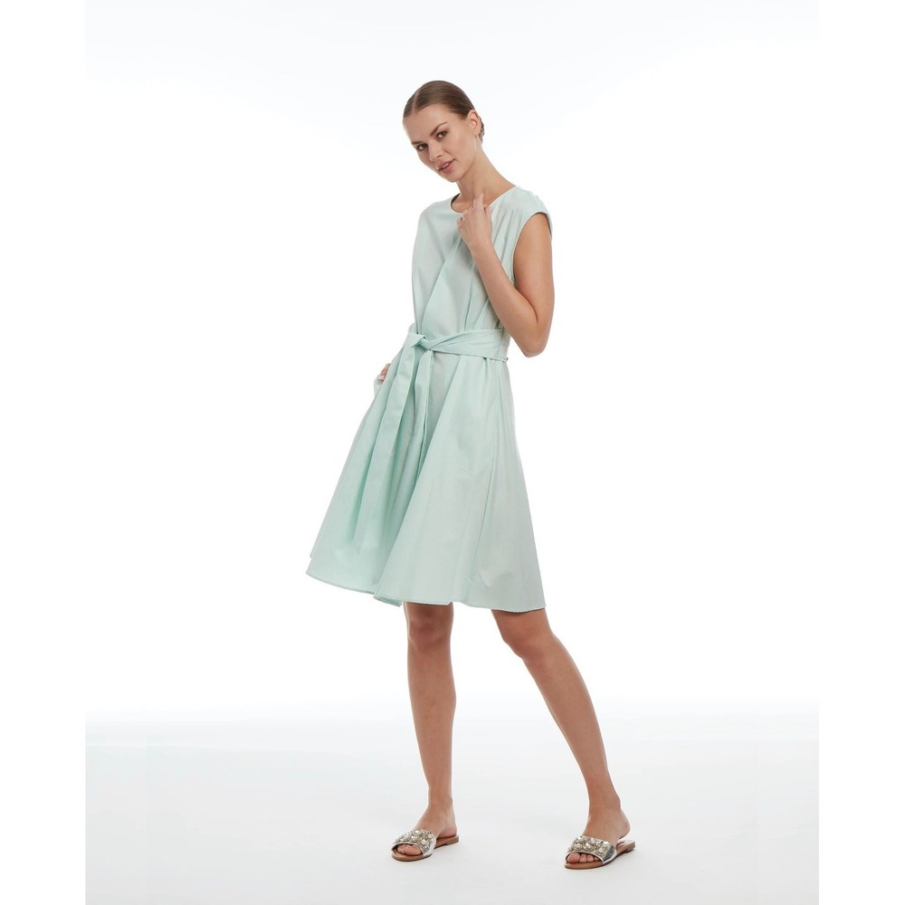 Patty Kim Mint Green Sleeveless Wrap Front Fit & Flare Belted Midi Dress Sz S